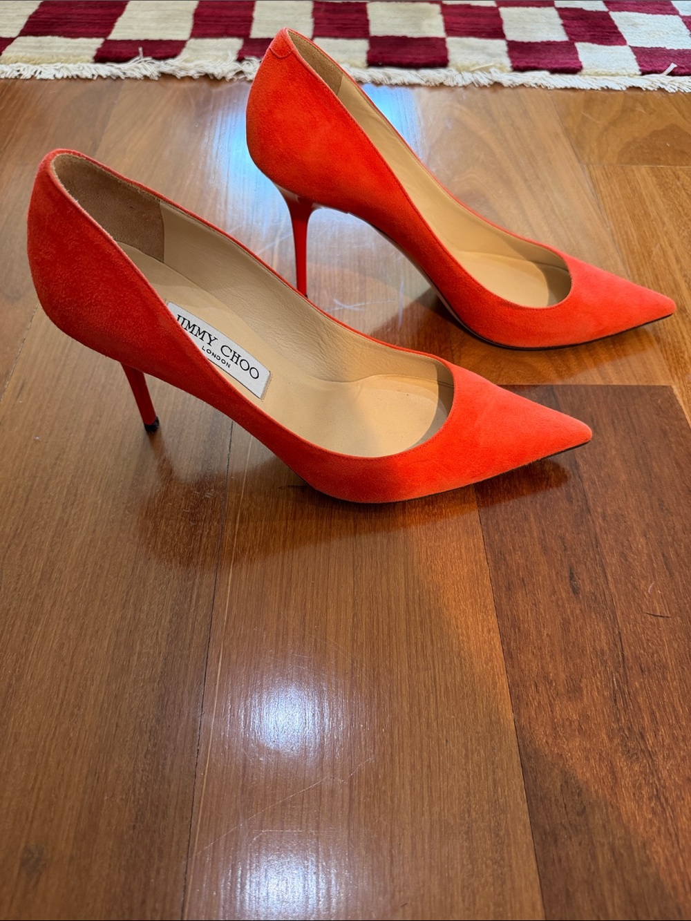 Jimmy Choo Orange Suede Pointed-Toe Pumps - Picture 2 of 3